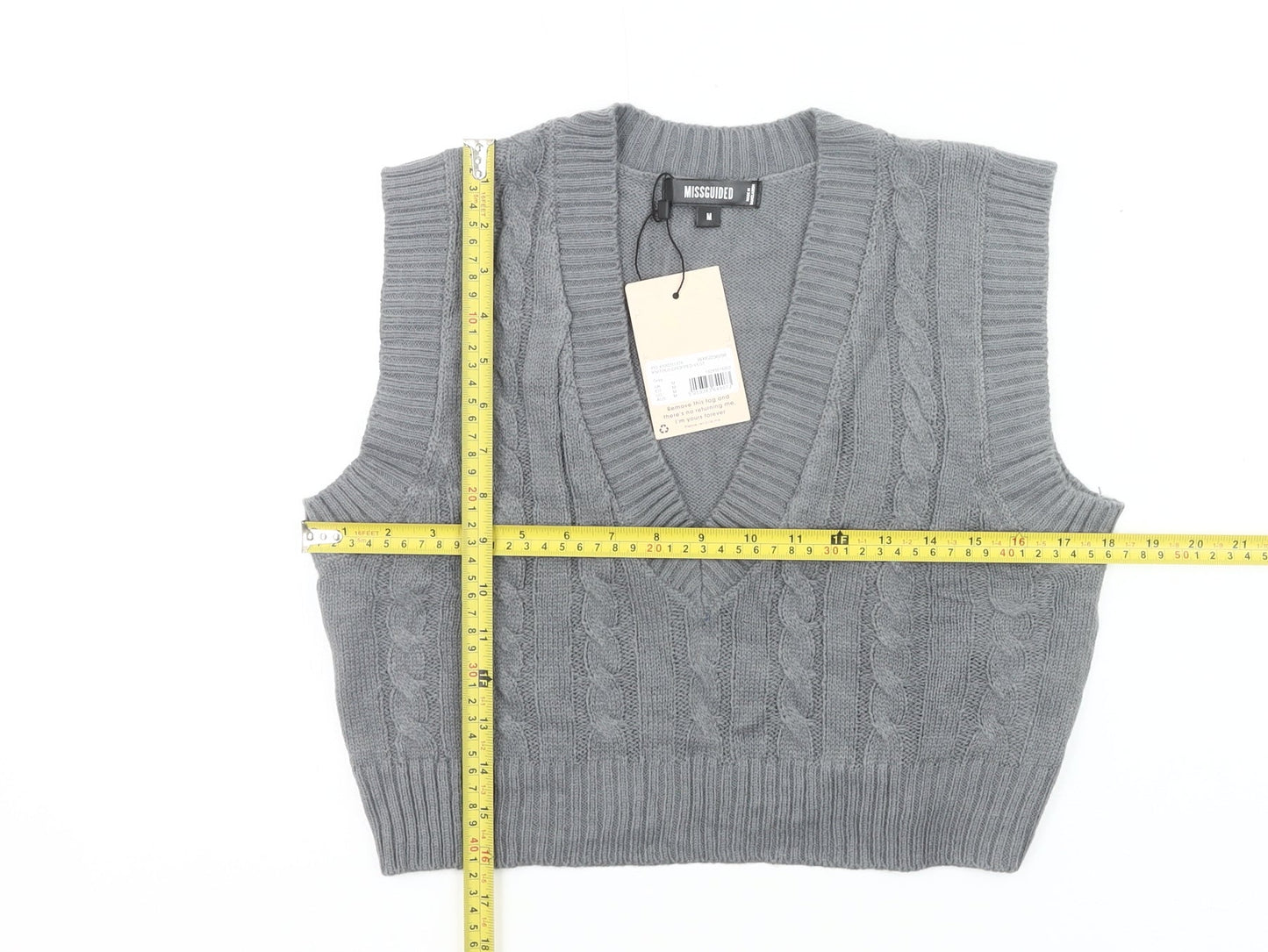 Missguided Women’s Grey Cable Knit Sleeveless Vest Jumper Size M