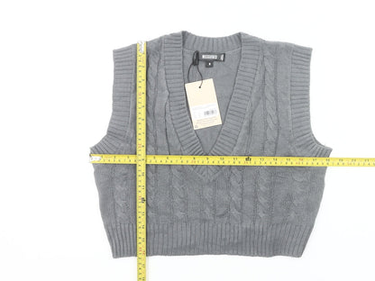 Missguided Women’s Grey Cable Knit Sleeveless Vest Jumper Size M