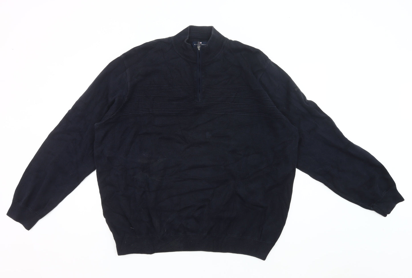 Marks and Spencer Men's Blue 2XL Cotton 1/4 Zip Mock Neck Jumper