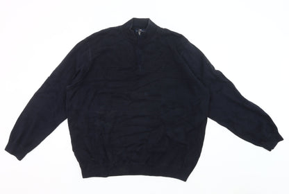 Marks and Spencer Men's Blue 2XL Cotton 1/4 Zip Mock Neck Jumper