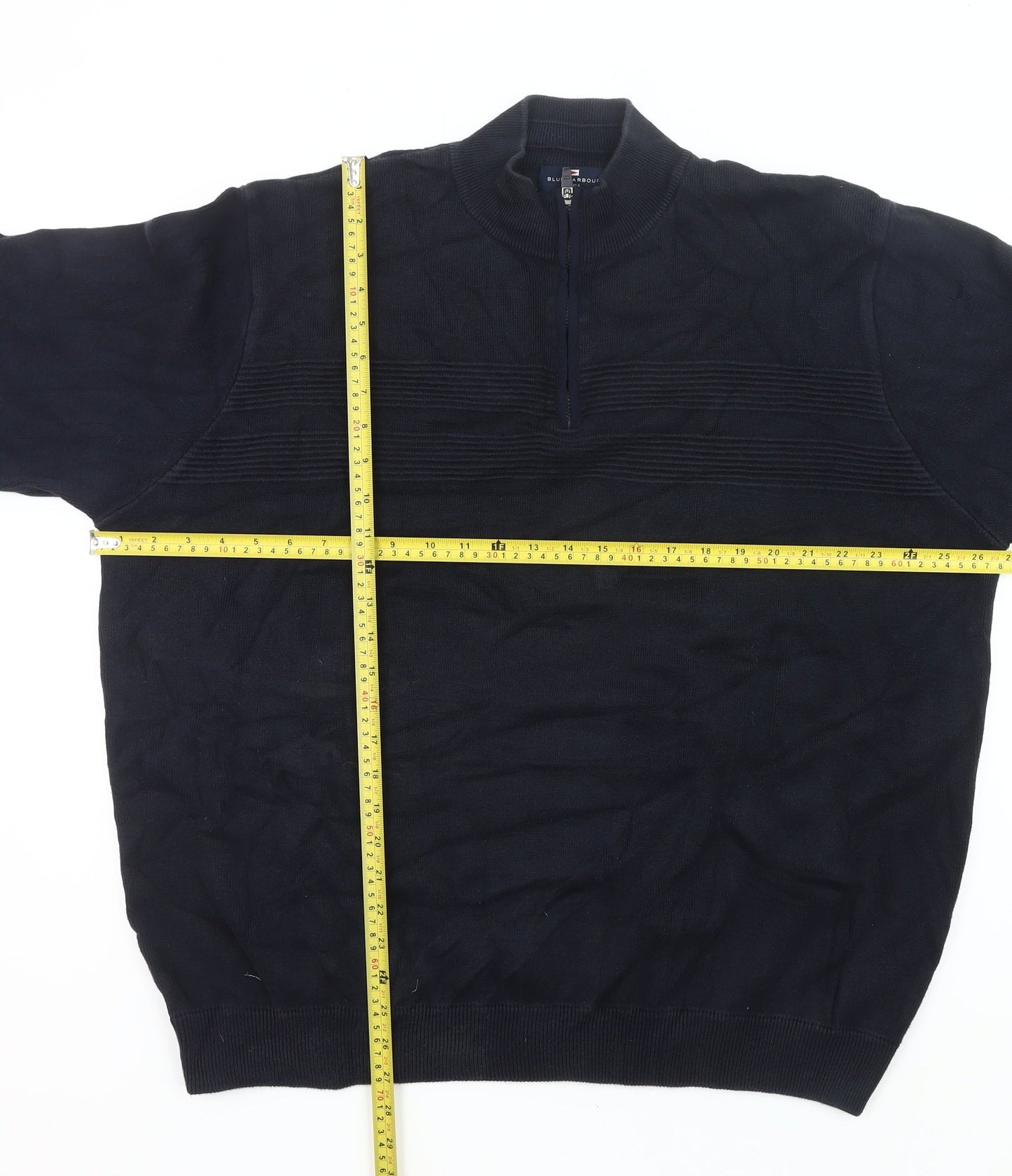 Marks and Spencer Men's Blue 2XL Cotton 1/4 Zip Mock Neck Jumper