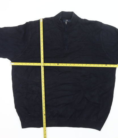 Marks and Spencer Men's Blue 2XL Cotton 1/4 Zip Mock Neck Jumper