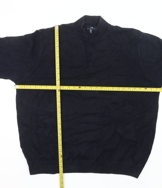 Marks and Spencer Men's Blue 2XL Cotton 1/4 Zip Mock Neck Jumper