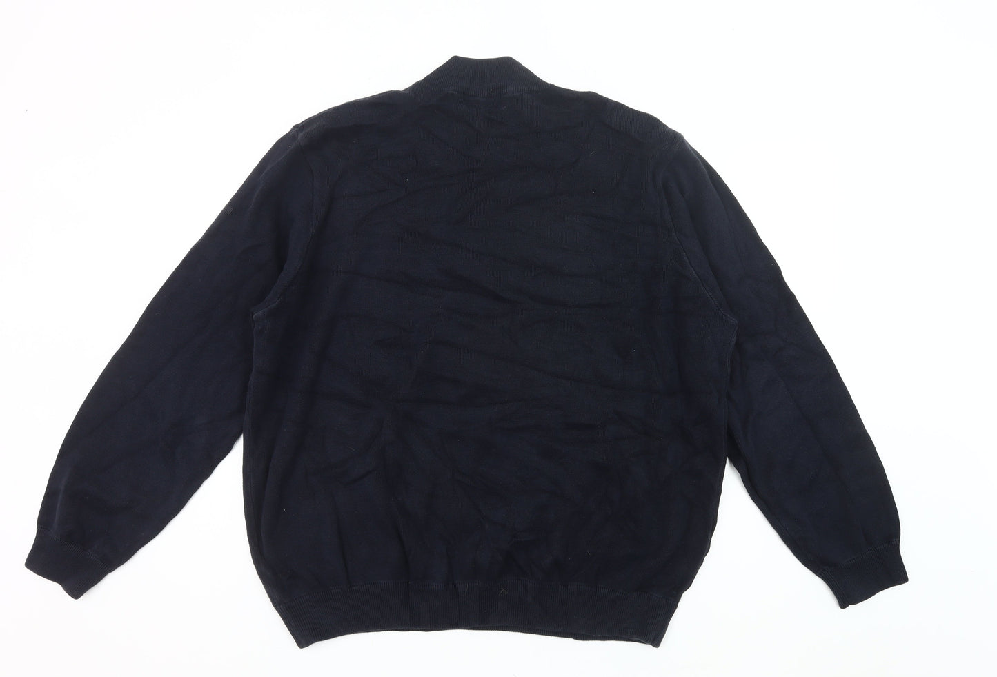 Marks and Spencer Men's Blue 2XL Cotton 1/4 Zip Mock Neck Jumper