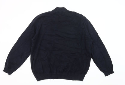 Marks and Spencer Men's Blue 2XL Cotton 1/4 Zip Mock Neck Jumper