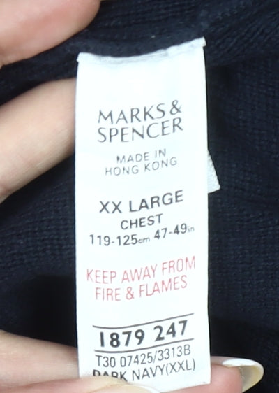 Marks and Spencer Men's Blue 2XL Cotton 1/4 Zip Mock Neck Jumper