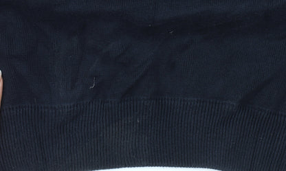 Marks and Spencer Men's Blue 2XL Cotton 1/4 Zip Mock Neck Jumper