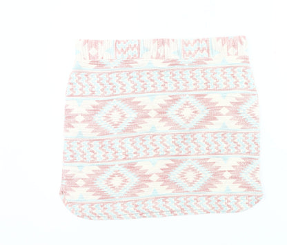 Next Womens Aztec Knit Skirt Pink Blue Beige Size 14 Casual