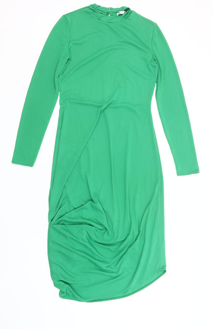 Zara Women Green Size 8 Midi Bodycon Dress Long Sleeve Party