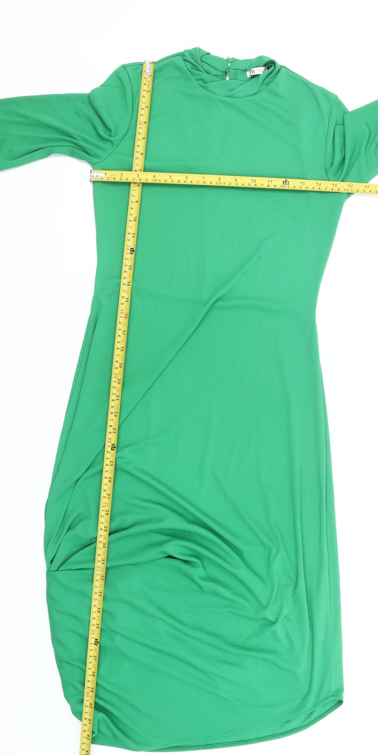 Zara Women Green Size 8 Midi Bodycon Dress Long Sleeve Party