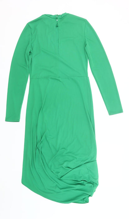 Zara Women Green Size 8 Midi Bodycon Dress Long Sleeve Party