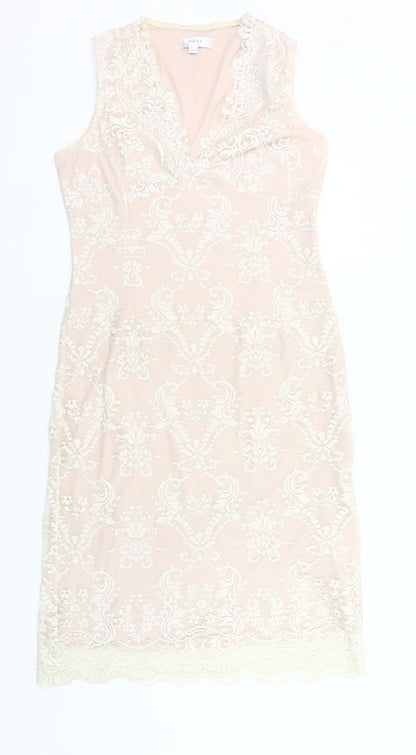 Next Women's Beige Lace Sheath Knee Length Sleeveless Dress UK 14