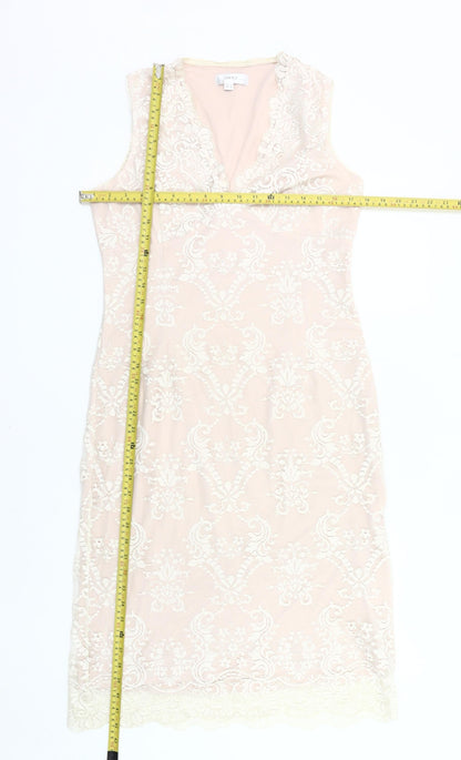 Next Women's Beige Lace Sheath Knee Length Sleeveless Dress UK 14