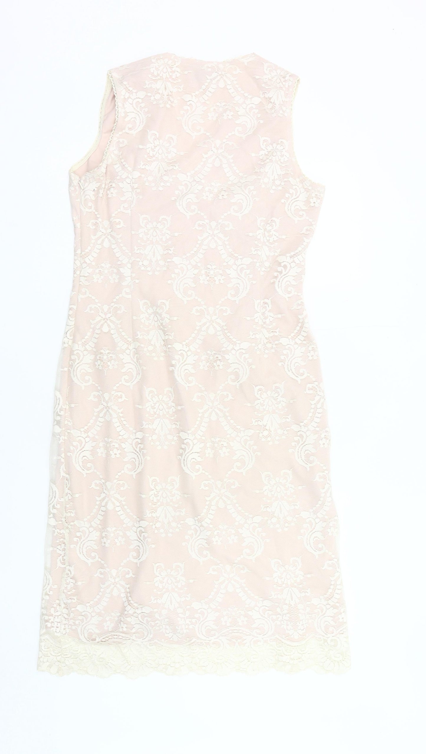 Next Women's Beige Lace Sheath Knee Length Sleeveless Dress UK 14