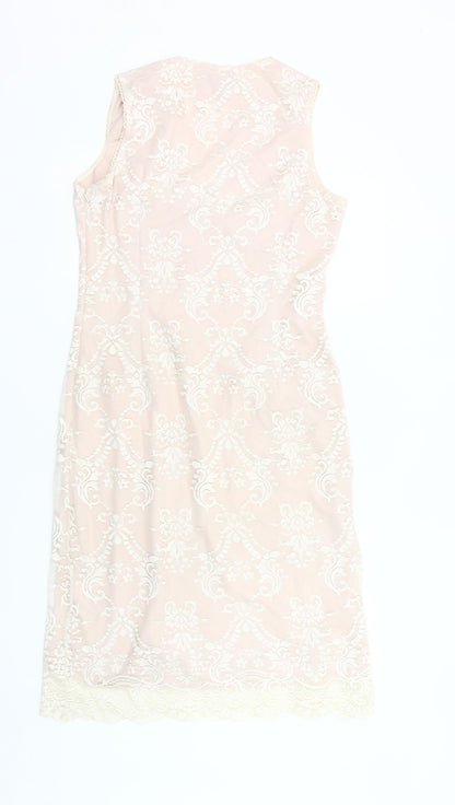 Next Women's Beige Lace Sheath Knee Length Sleeveless Dress UK 14