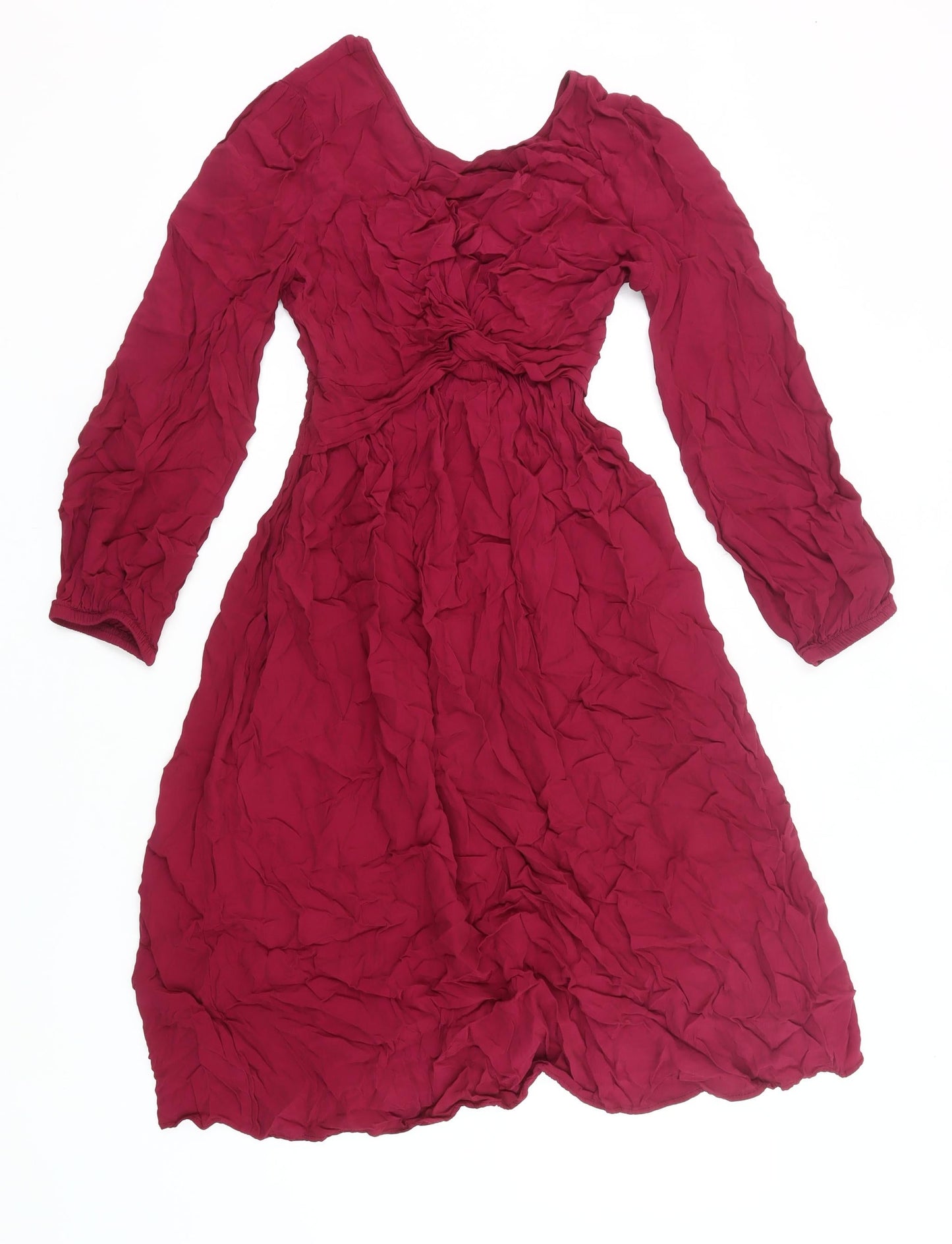 Zara Women’s Red Viscose A-Line Dress XS Long Sleeve Scoop Neck