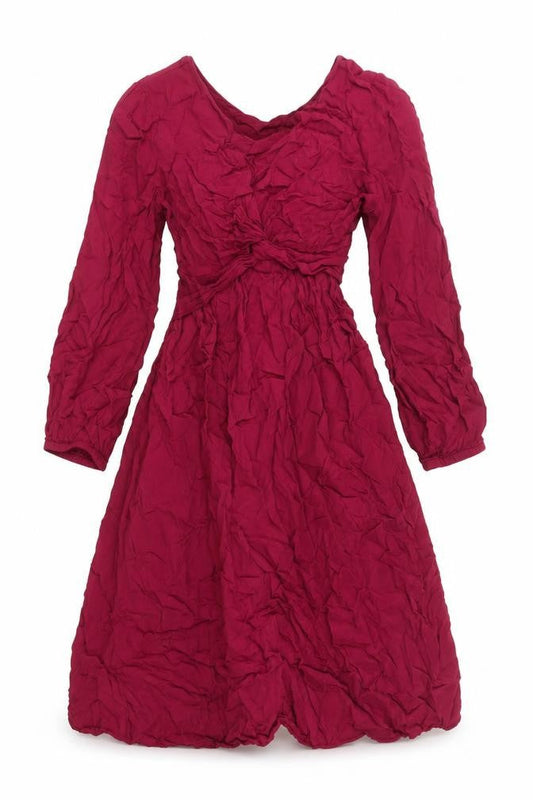 Zara Women’s Red Viscose A-Line Dress XS Long Sleeve Scoop Neck
