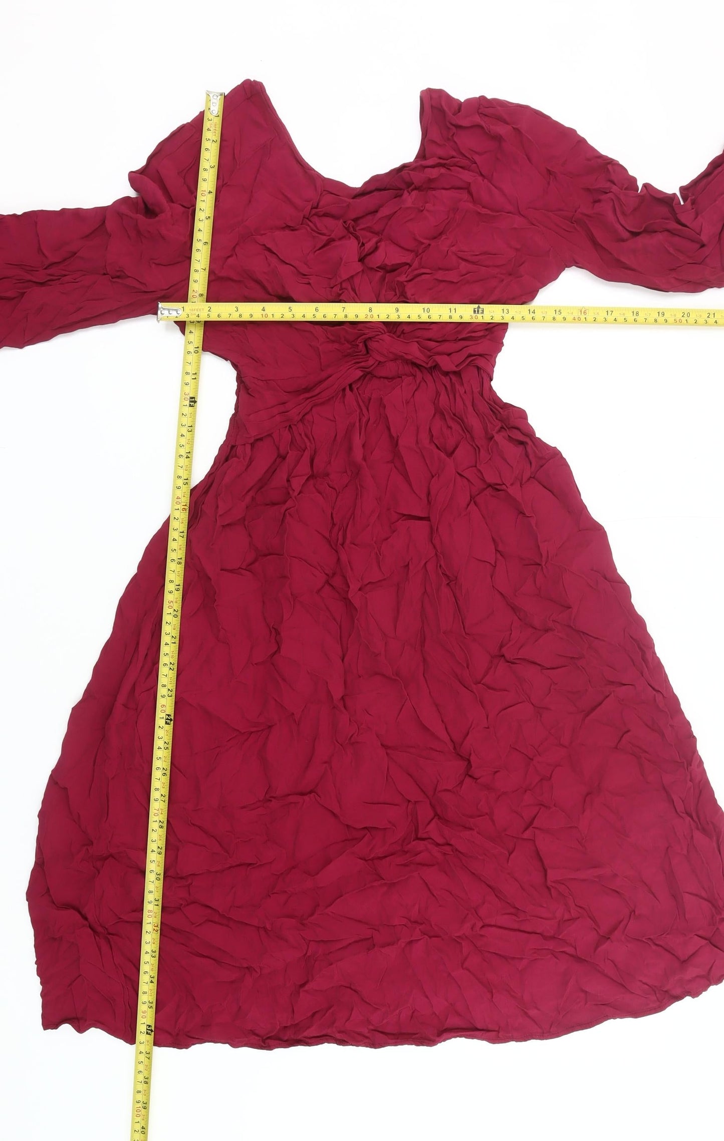 Zara Women’s Red Viscose A-Line Dress XS Long Sleeve Scoop Neck