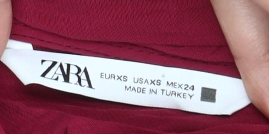 Zara Women’s Red Viscose A-Line Dress XS Long Sleeve Scoop Neck