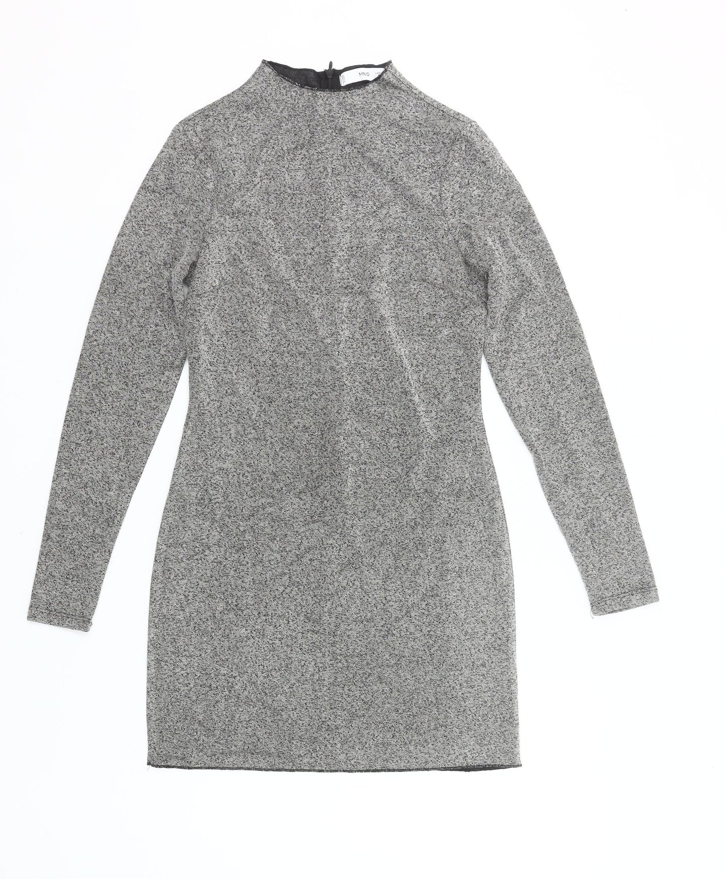 Mango Women’s Grey Bodycon Dress Size 10 Long Sleeve High Neck