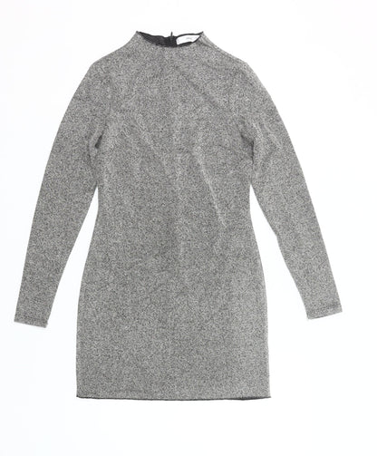 Mango Women’s Grey Bodycon Dress Size 10 Long Sleeve High Neck