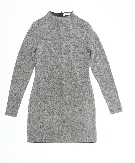 Mango Women’s Grey Bodycon Dress Size 10 Long Sleeve High Neck