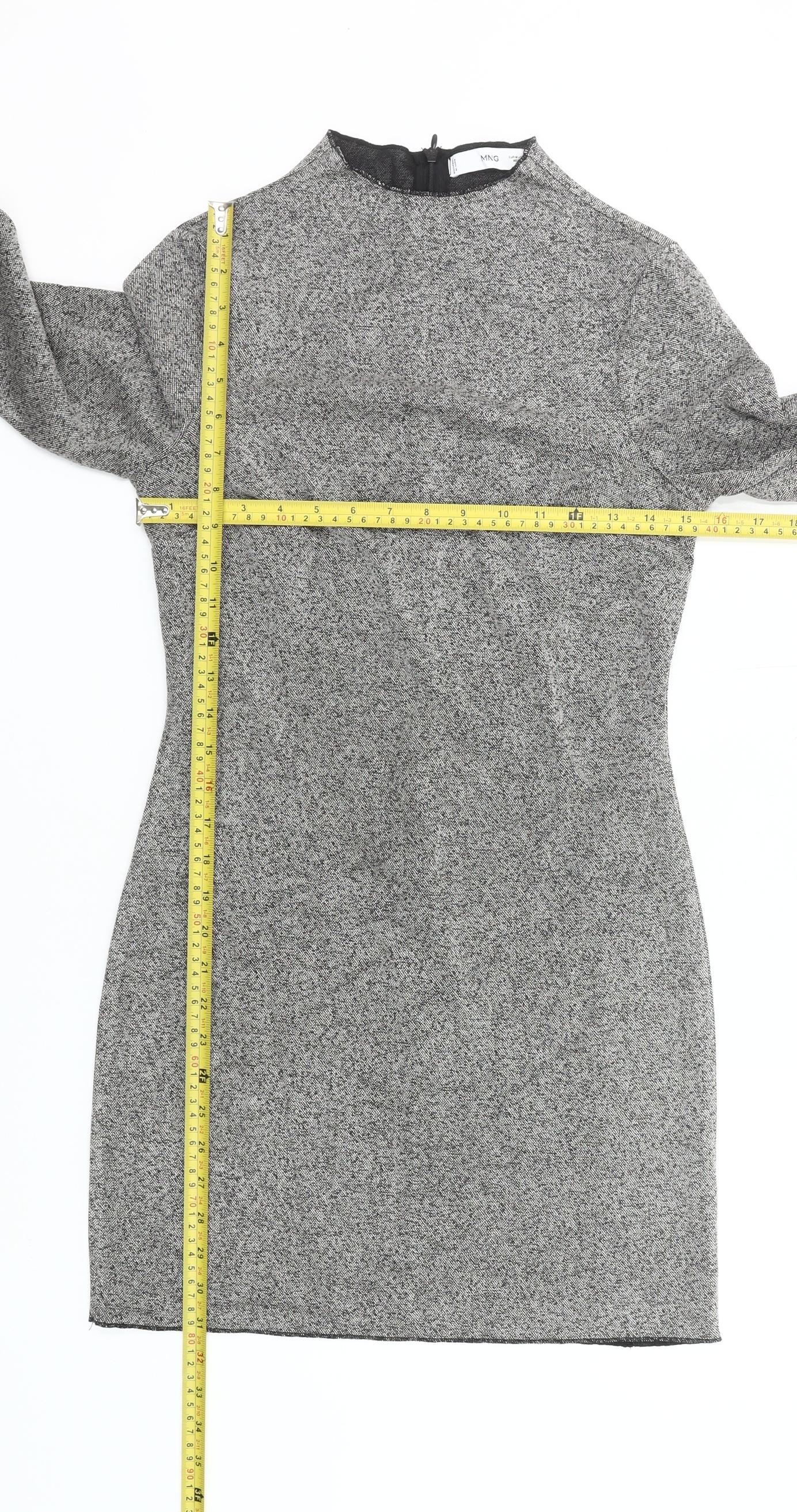 Mango Women’s Grey Bodycon Dress Size 10 Long Sleeve High Neck