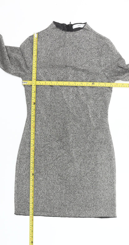 Mango Women’s Grey Bodycon Dress Size 10 Long Sleeve High Neck