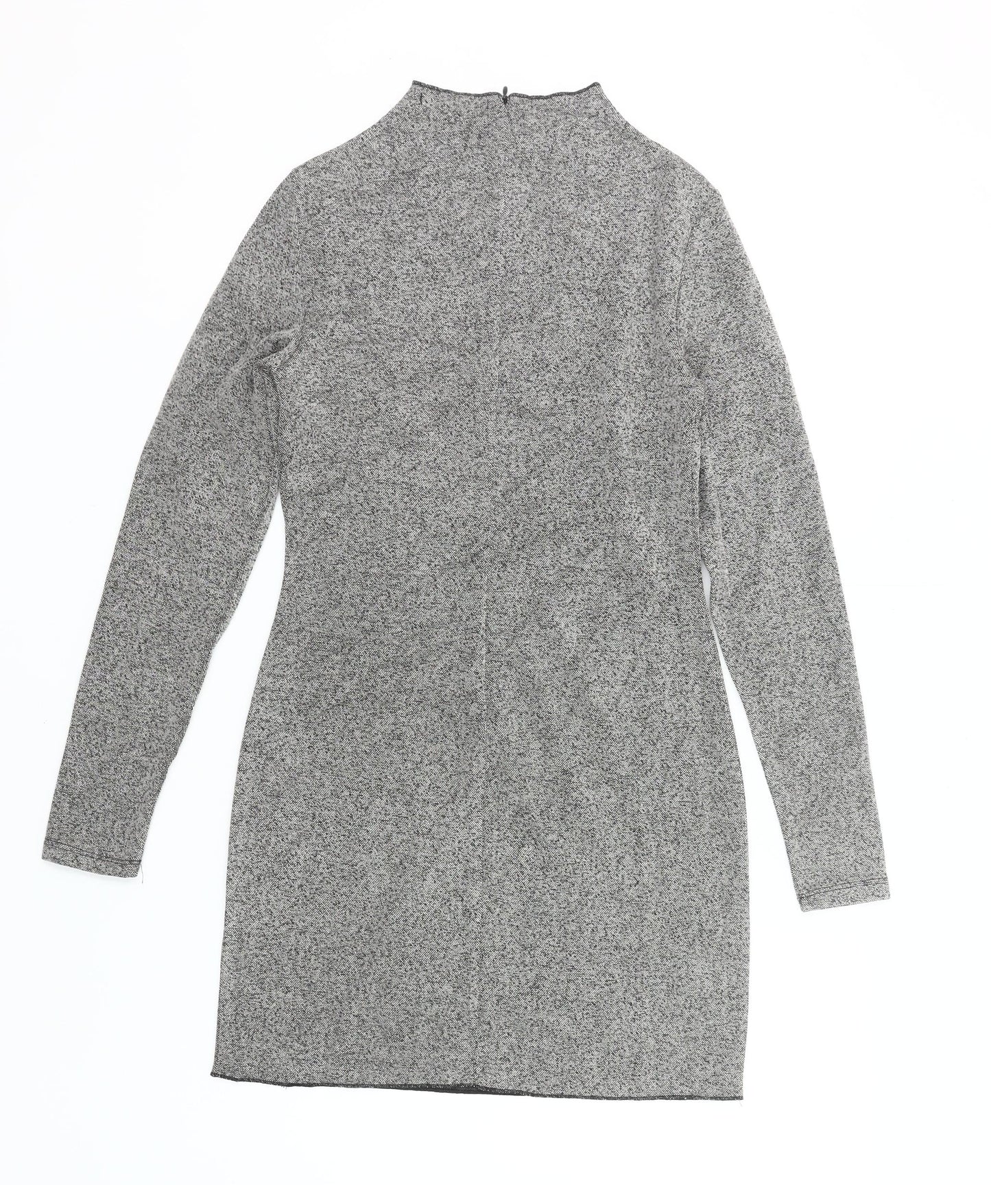 Mango Women’s Grey Bodycon Dress Size 10 Long Sleeve High Neck
