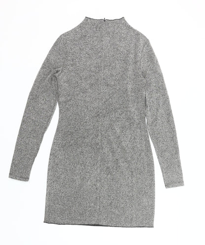 Mango Women’s Grey Bodycon Dress Size 10 Long Sleeve High Neck
