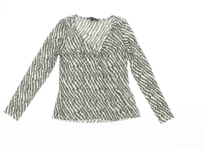 Coast Womens Green Geometric Wrap Mesh Blouse Size 12 Long Sleeve
