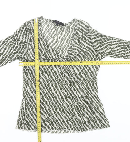 Coast Womens Green Geometric Wrap Mesh Blouse Size 12 Long Sleeve