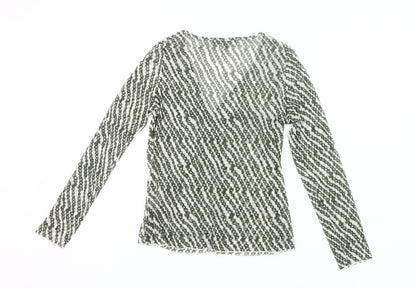 Coast Womens Green Geometric Wrap Mesh Blouse Size 12 Long Sleeve