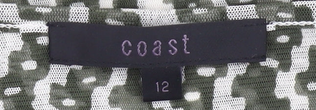 Coast Womens Green Geometric Wrap Mesh Blouse Size 12 Long Sleeve