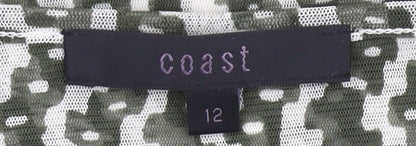 Coast Womens Green Geometric Wrap Mesh Blouse Size 12 Long Sleeve