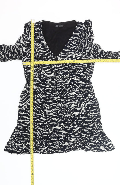Zara Women Black Animal Print Wrap Dress Size 14 Long Sleeve