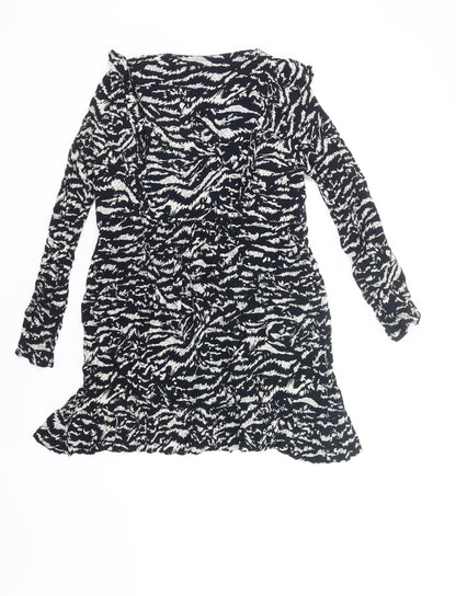 Zara Women Black Animal Print Wrap Dress Size 14 Long Sleeve