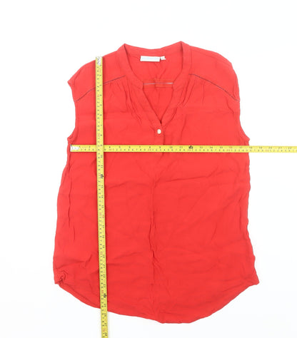 JoJo Maman Bébé Women’s Red Sleeveless Viscose Henley Blouse Size S