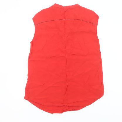 JoJo Maman Bébé Women’s Red Sleeveless Viscose Henley Blouse Size S