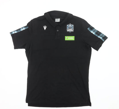 Macron Men’s Black Glasgow Warriors Polo Shirt 2XL Rugby Casual