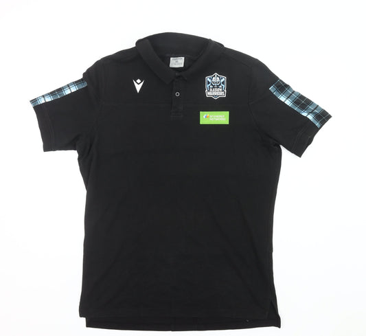 Macron Men’s Black Glasgow Warriors Polo Shirt 2XL Rugby Casual
