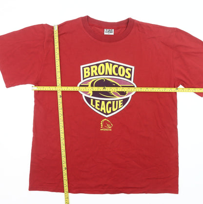 Top Heavy Men’s Red XL Broncos League Vintage Sports Graphic T-Shirt