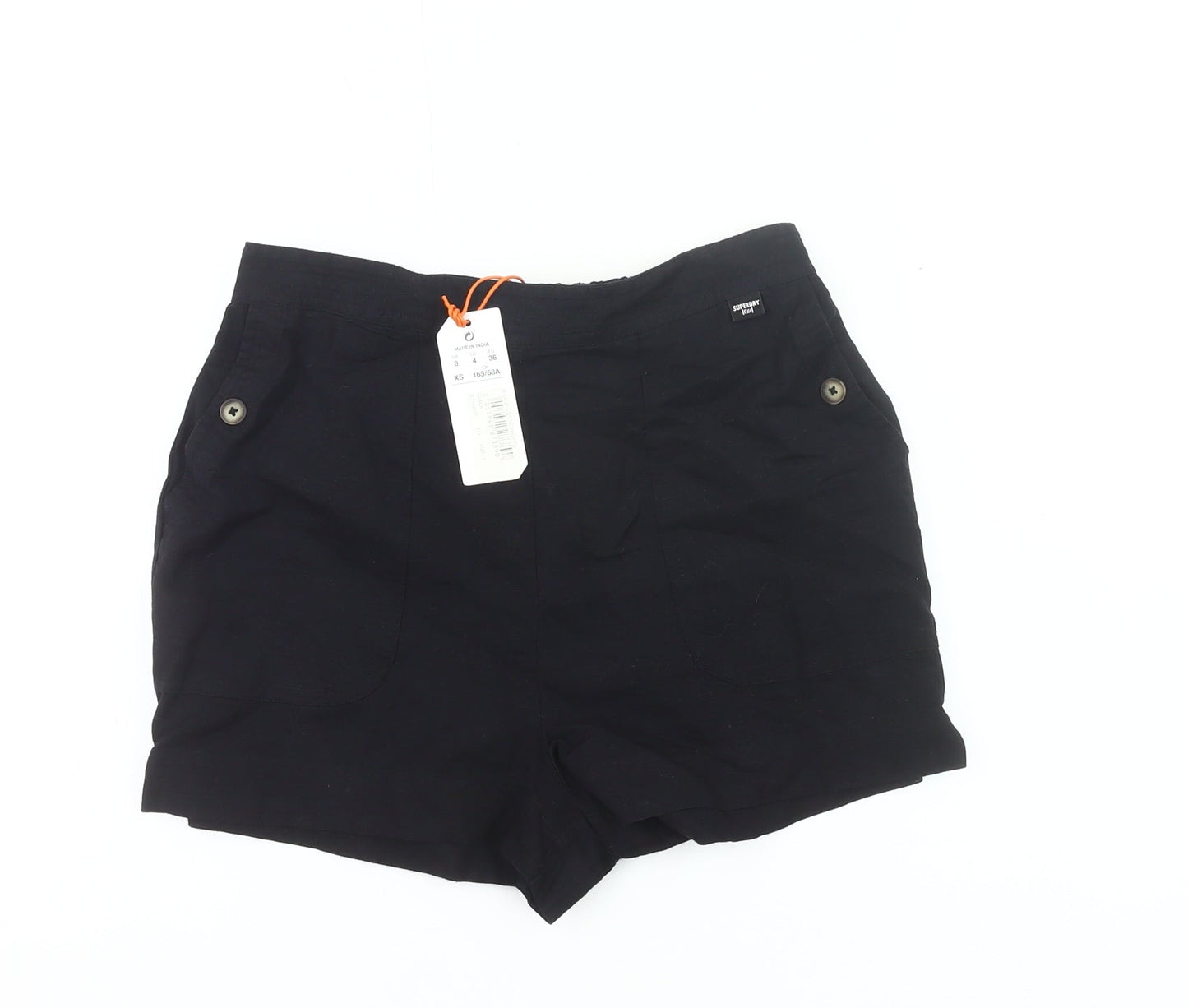 Superdry Womens Black Size 8 Casual Cotton Shorts