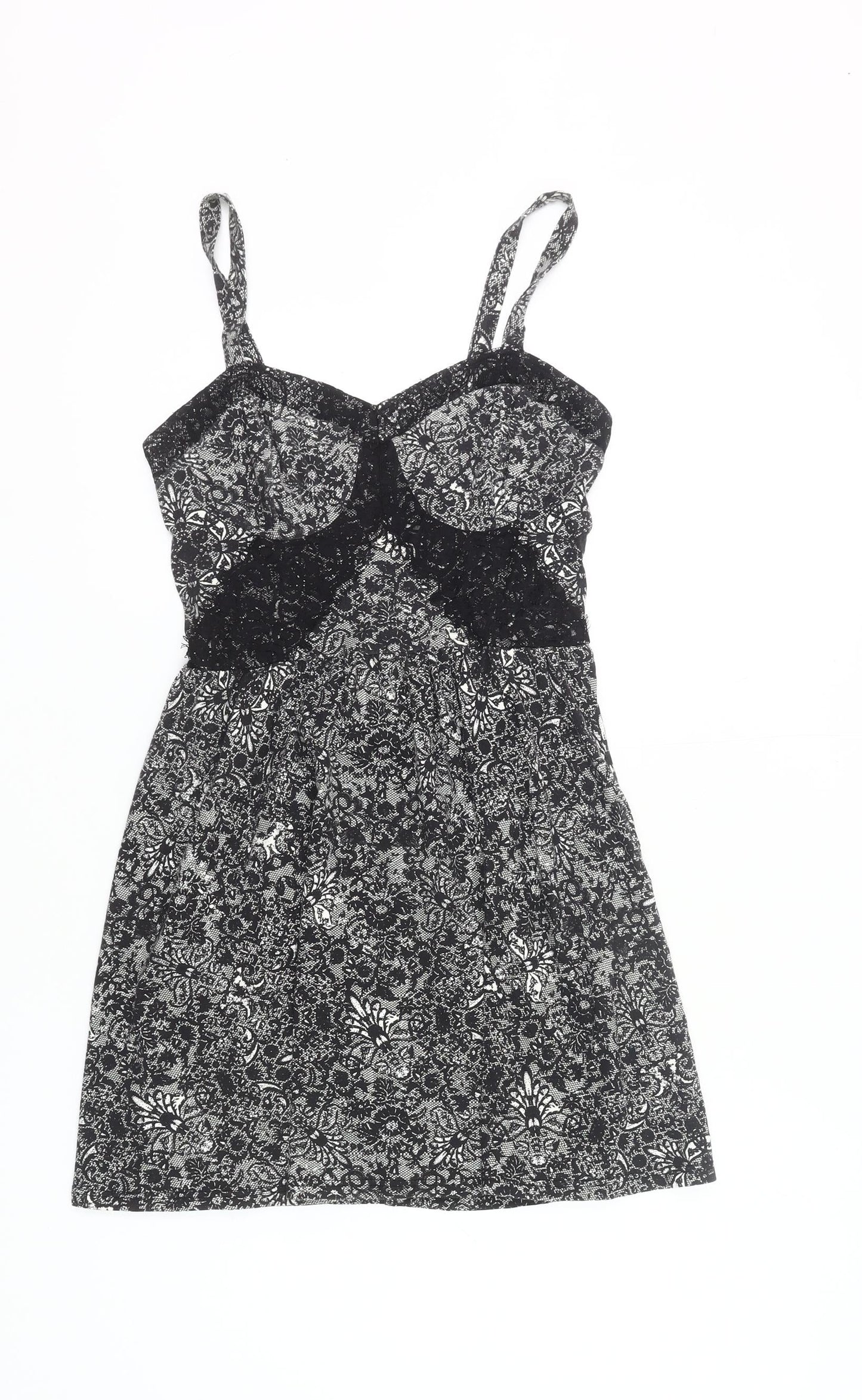 Topshop Women’s Black Floral Lace Short Slip Dress UK 12