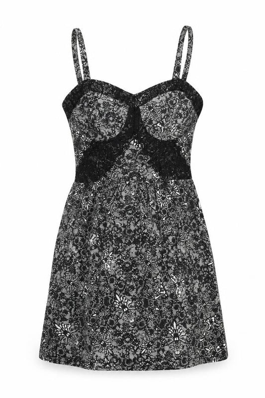 Topshop Women’s Black Floral Lace Short Slip Dress UK 12