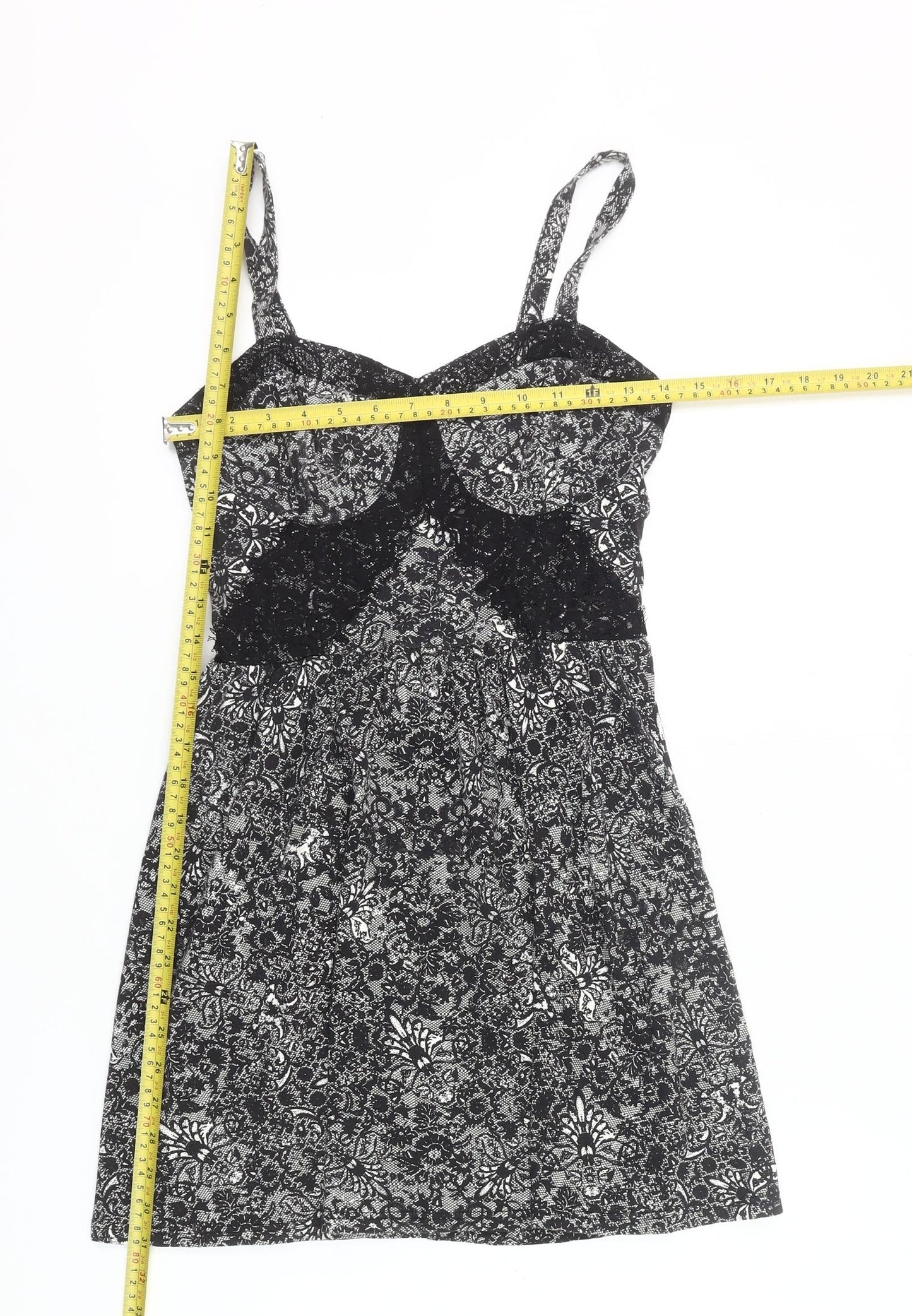 Topshop Women’s Black Floral Lace Short Slip Dress UK 12