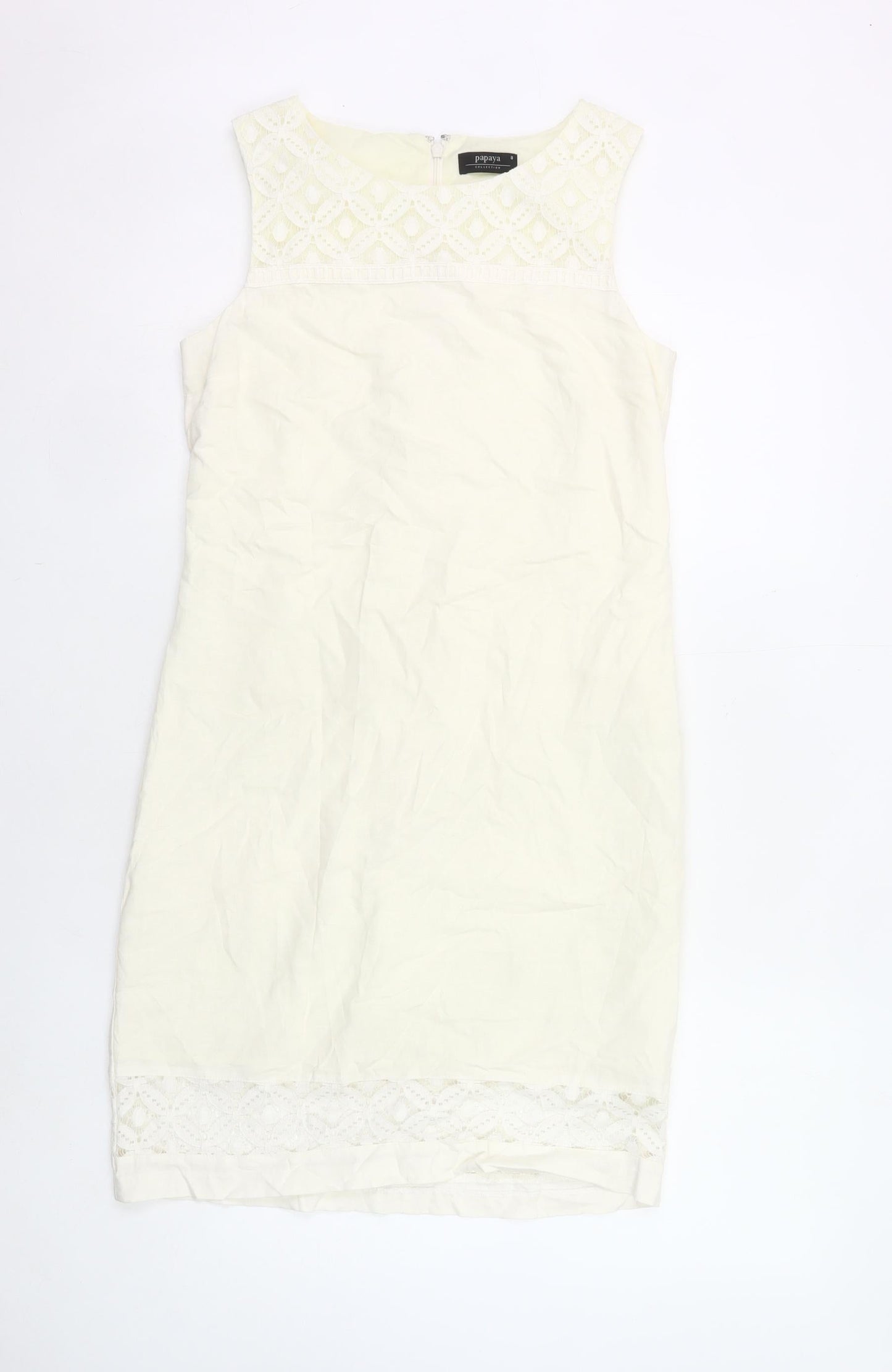 Papaya Women’s Ivory Sleeveless Sheath Knee Length Dress Size 8