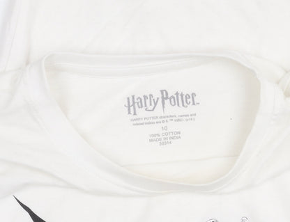 Harry Potter Women White T-Shirt Size 10 Short Sleeve Cotton