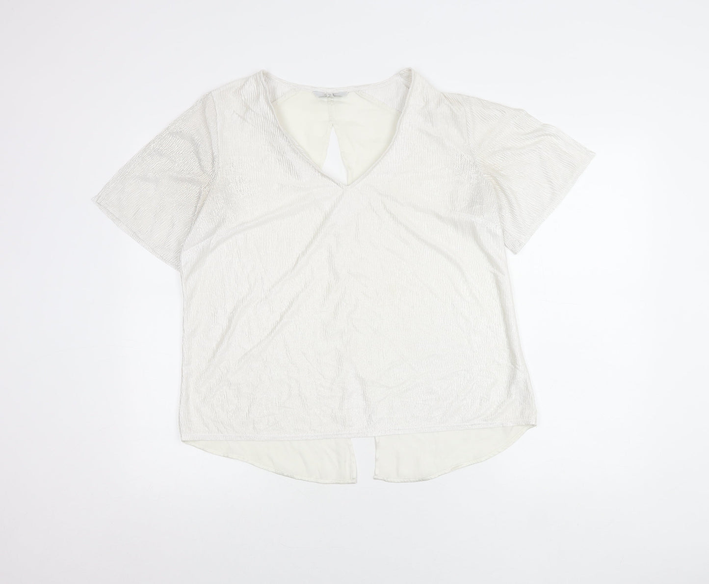 Next Women White Size 12 Tunic Blouse V-Neck Short Sleeve Polyester