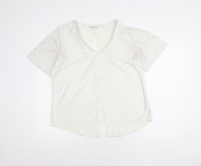 Next Women White Size 12 Tunic Blouse V-Neck Short Sleeve Polyester